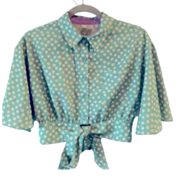 Polka Dot Tie-Front Blouse - Green - Picture 8 of 8
